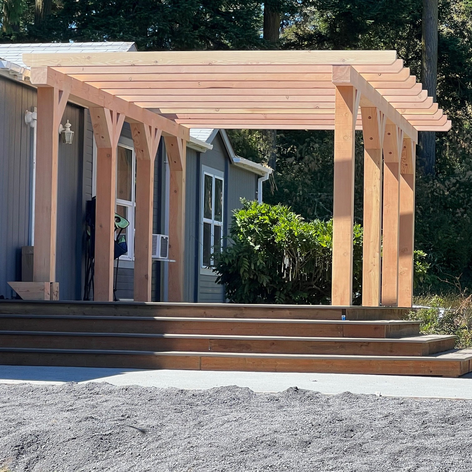 New custom deck and timber frame pergola