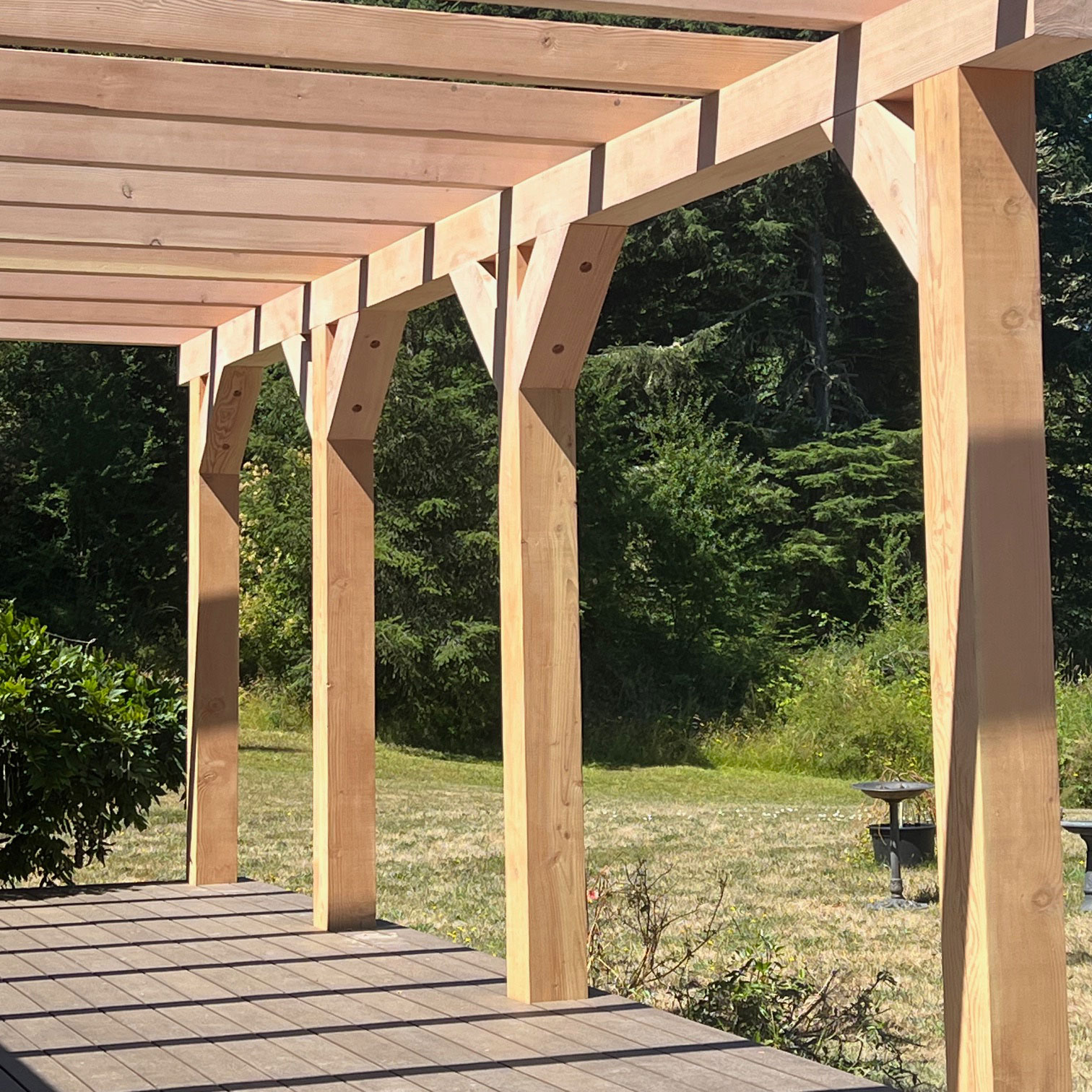 New custom deck and timber frame pergola